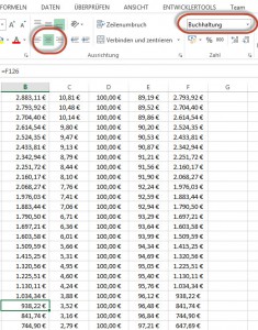 Buchhaltungs-Zahlen können nicht zentriert werden.