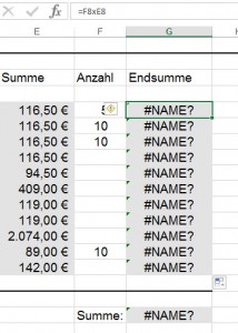 Excel multipliziert nicht.