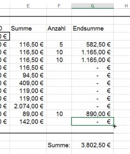 Manchmal zieht er die Formel bis nach unten ...