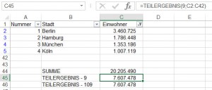 TEILERGEBNIS bei gefilterten Daten