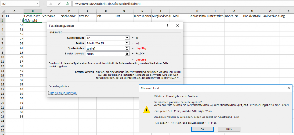 runde Klammer Excel nervt