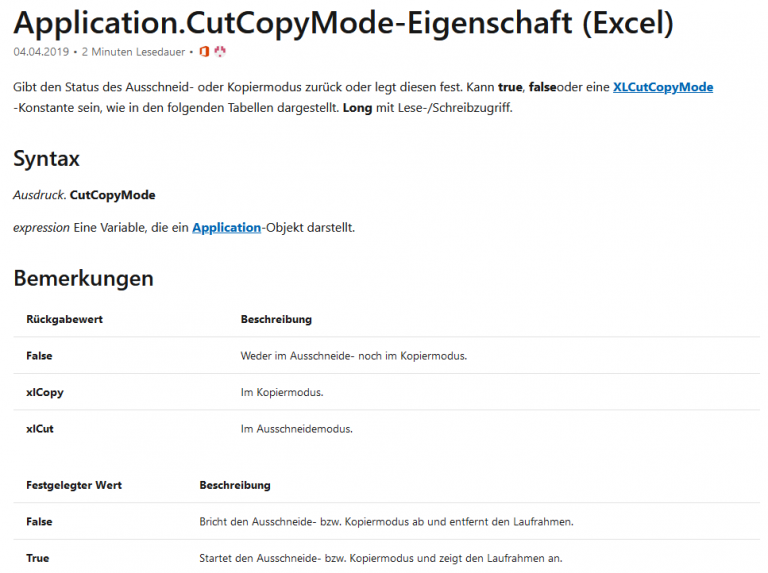 CutCopyMode Excel nervt